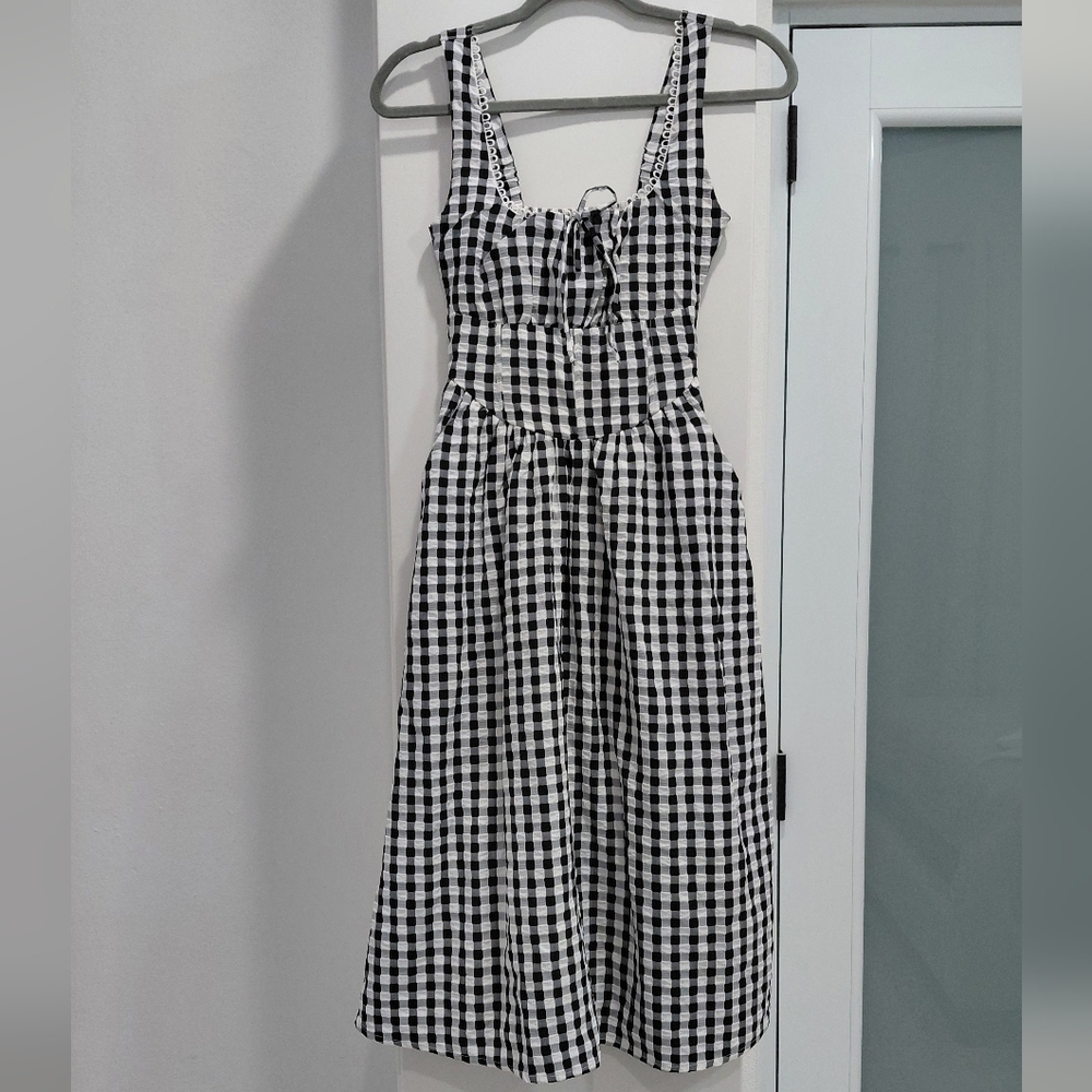 Boho Check Woven Crinkle Maxi Dress XS - Picture 1 of 8